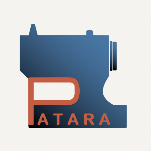 โลโก้หลัก Patara Garment รูปจักรเย็บผ้าสีน้ำเงิน ตัว P สีส้ม