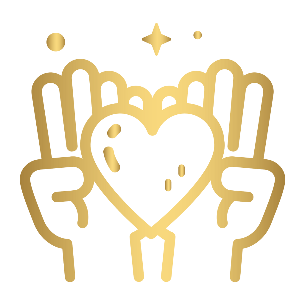 ไอคอนรูปมือประคองหัวใจ สื่อถึงการ จัดหาวัตถุดิบคุณภาพในราคาดีที่สุด