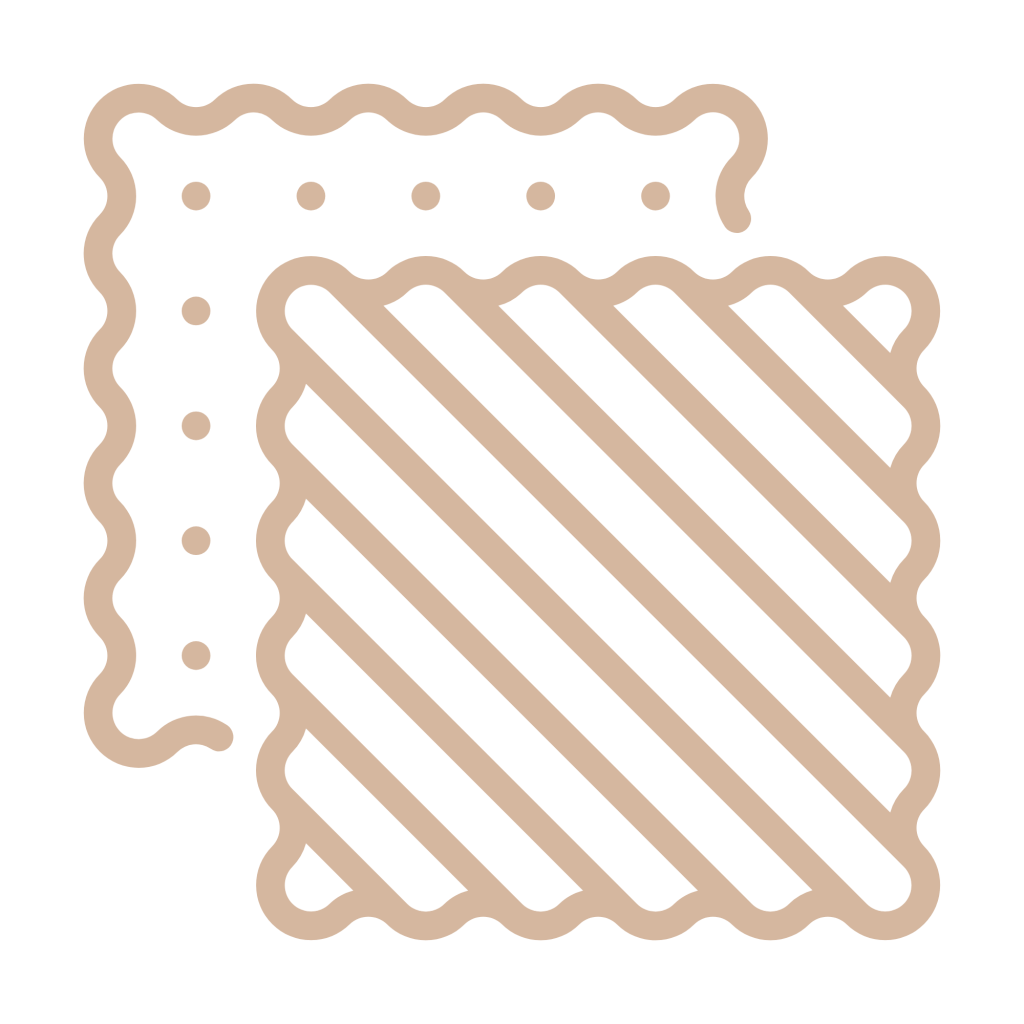 ไอคอนม้วนผ้า สื่อถึงการเลือกใช้ผ้าใหม่ 100% ไม่ใช้ผ้าเก่าเพื่อควบคุมต้นทุน