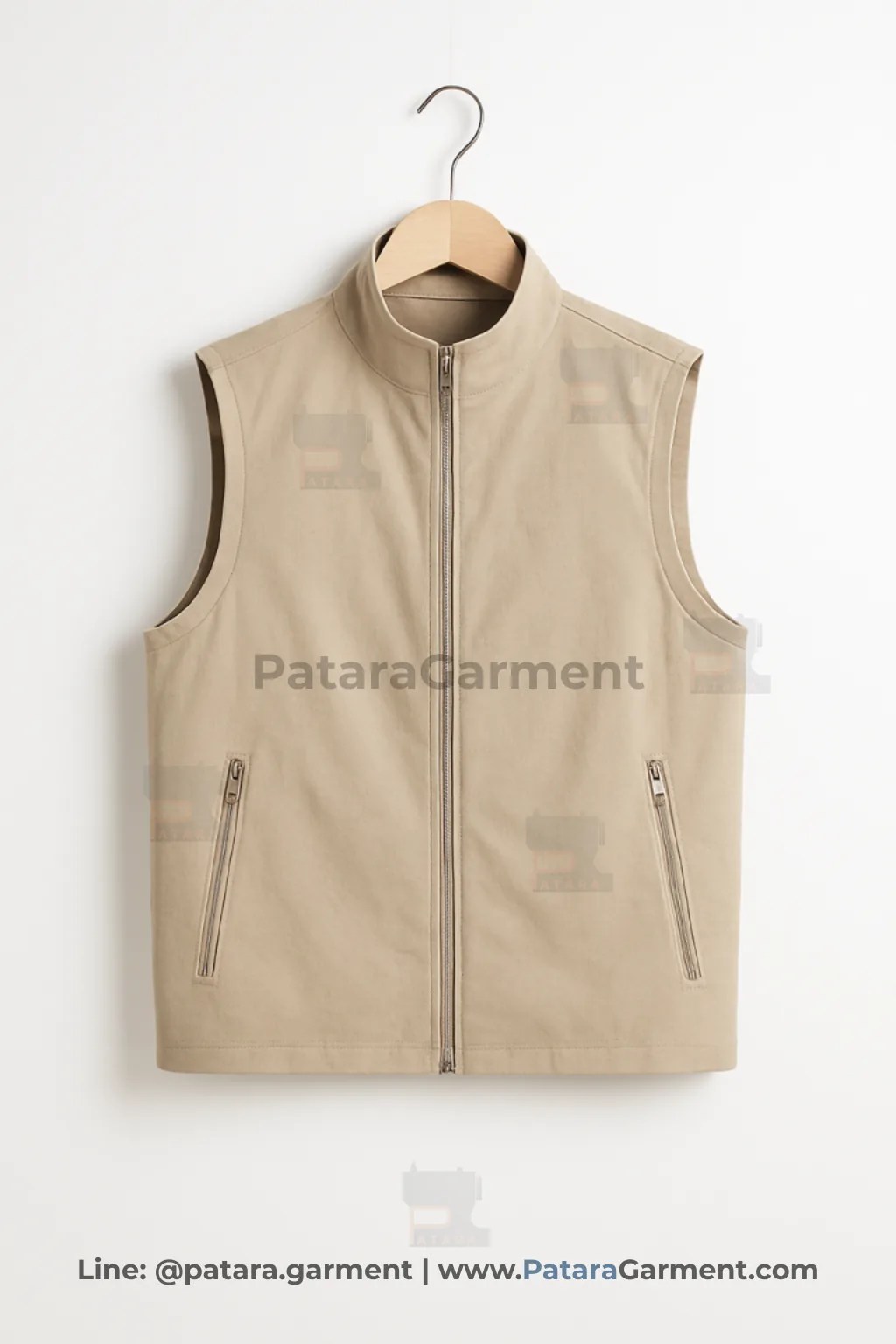 เสื้อกั๊กคอตั้งสีกากี รหัส J009 สำหรับยูนิฟอร์มทีมงาน (เลือกสี/ผ้าและปักโลโก้ได้) รับผลิตโดยภัทร การ์เม้นท์