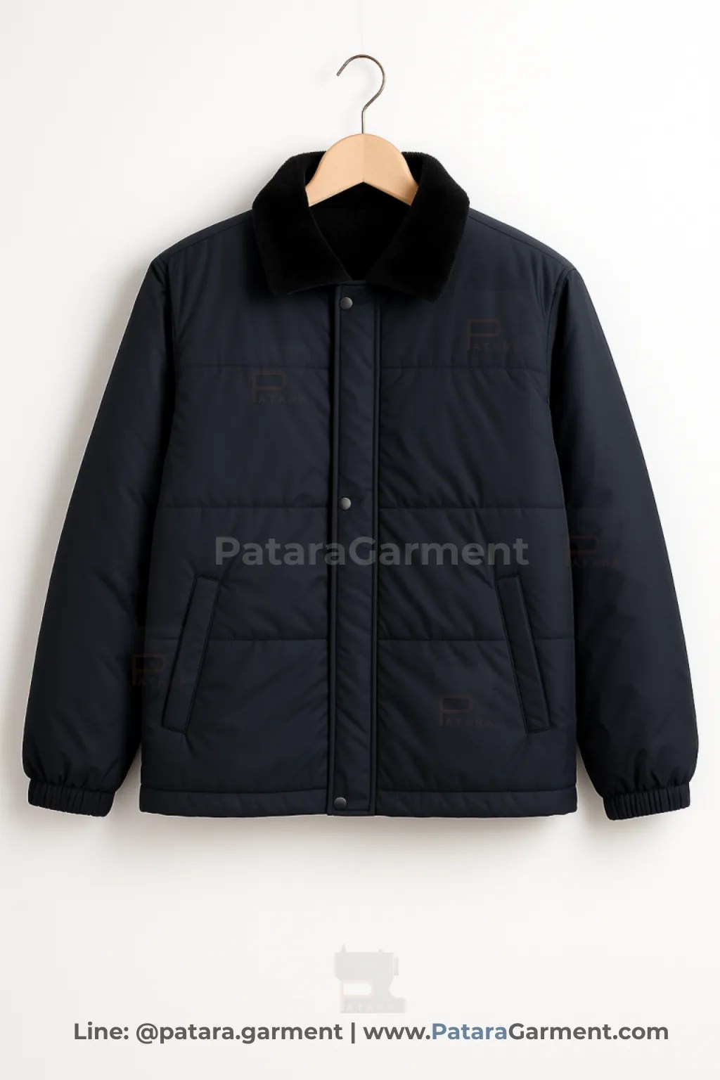 เสื้อกันหนาวสีกรมท่าเข้ม J024 ปกขนแกะสีดำสำหรับยูนิฟอร์ม (เลือกสี/ผ้าและปักโลโก้ได้) รับผลิตโดยภัทร การ์เม้นท์

