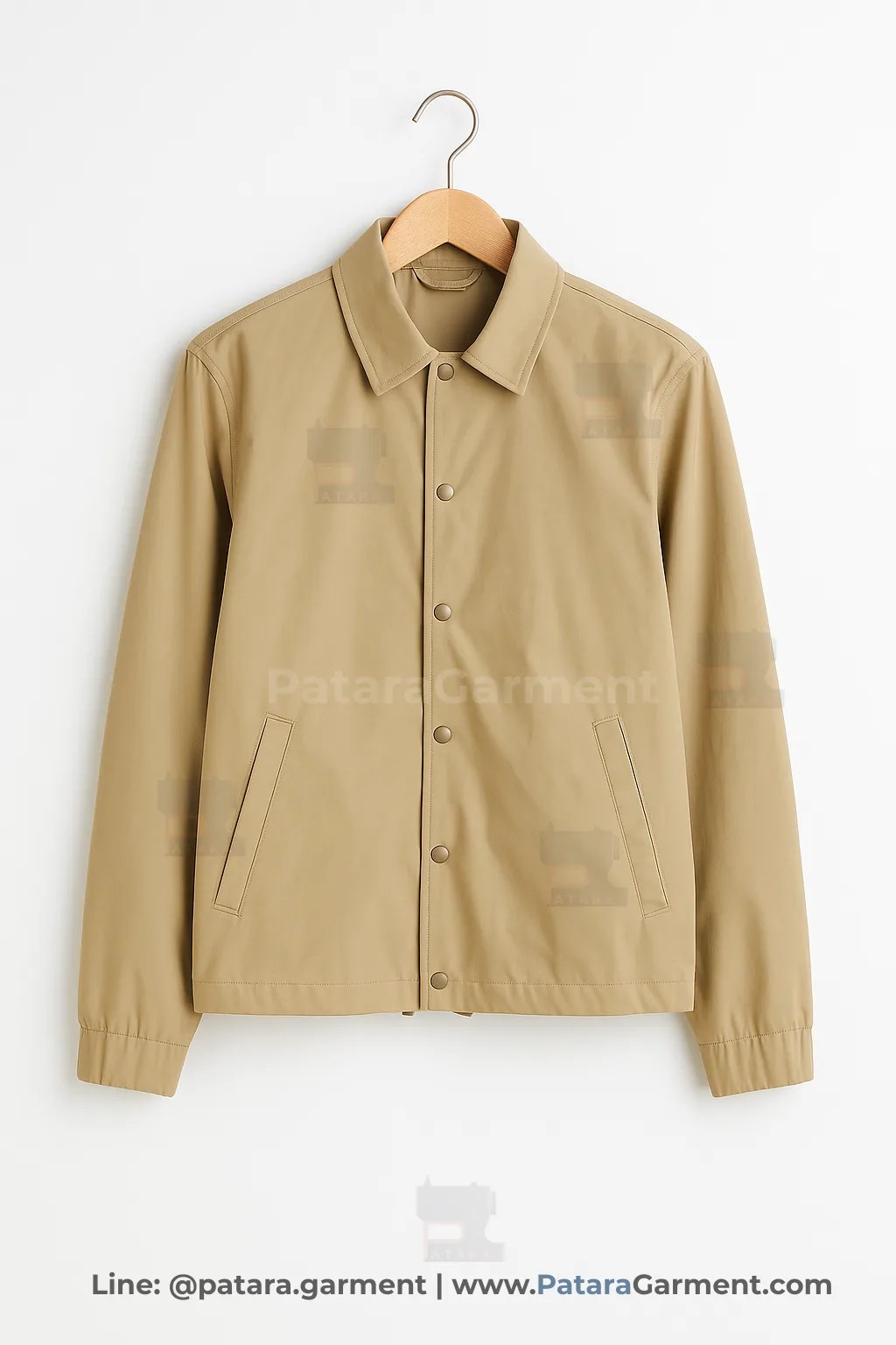 เสื้อแจ็คเก็ตโค้ชสีเบจทราย J029 สำหรับยูนิฟอร์มและเสื้อทีม (เลือกสี/ผ้าและปักโลโก้ได้) รับผลิตโดยภัทร การ์เม้นท์