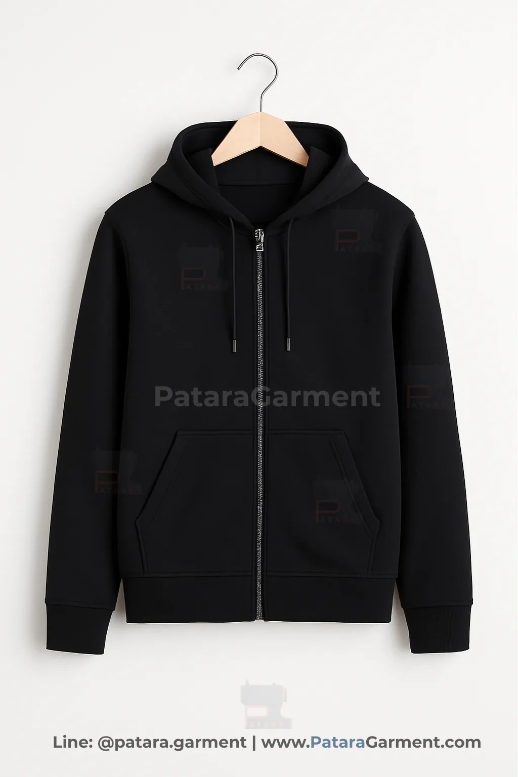 เสื้อฮู้ดซิปหน้าสีดำ J037 ผ้าเฟรนช์เทอร์รีย์ ใส่สบาย (เลือกสีและปักโลโก้ได้) รับผลิตโดยภัทร การ์เม้นท์