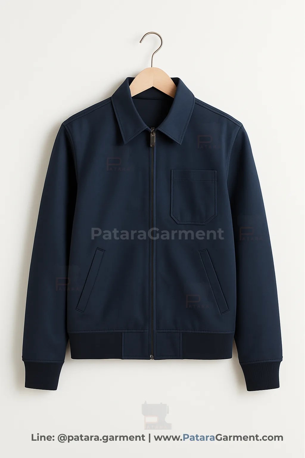 เสื้อแจ็คเก็ตผ้าทวิลลําความทนทานสีน้ำเงิน J048 ทรงเวิร์กแวร์ซิปหน้า (เลือกสี/ปักโลโก้ได้) รับผลิตโดยภัทร การ์เม้นท์