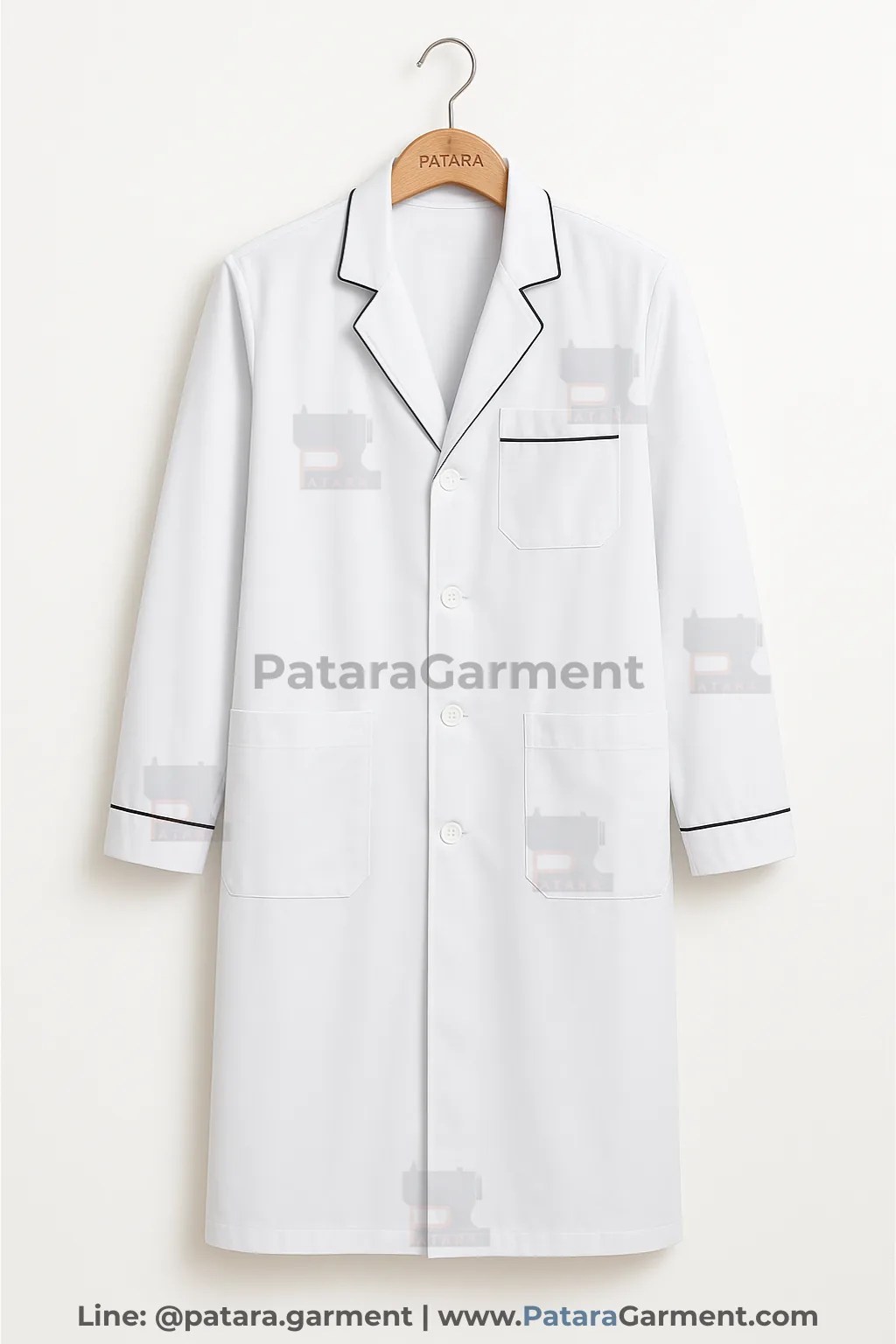 เสื้อกาวน์แพทย์–แล็บ สีขาว รุ่น U013 | สั่งผลิตเสื้อกาวน์คลินิก/โรงพยาบาล Made to Order กับ ภัทร การ์เม้นท์