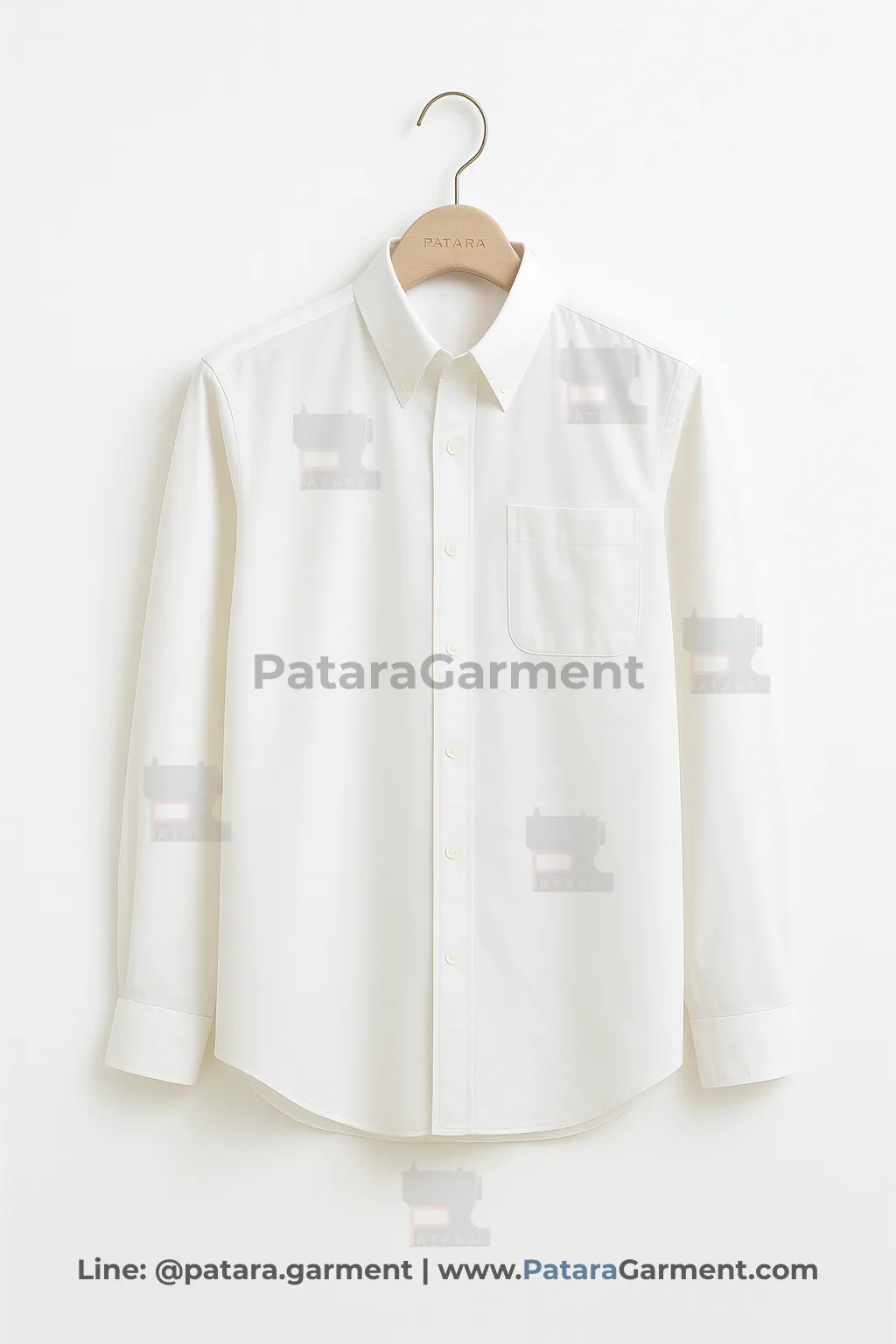 เสื้อเชิ้ตยูนิฟอร์มสีขาวเรียบ แขนยาว รุ่น U021 | ผลิตเสื้อเชิ้ตพนักงาน Made to Order ปักโลโก้ กับ ภัทร การ์เม้นท์