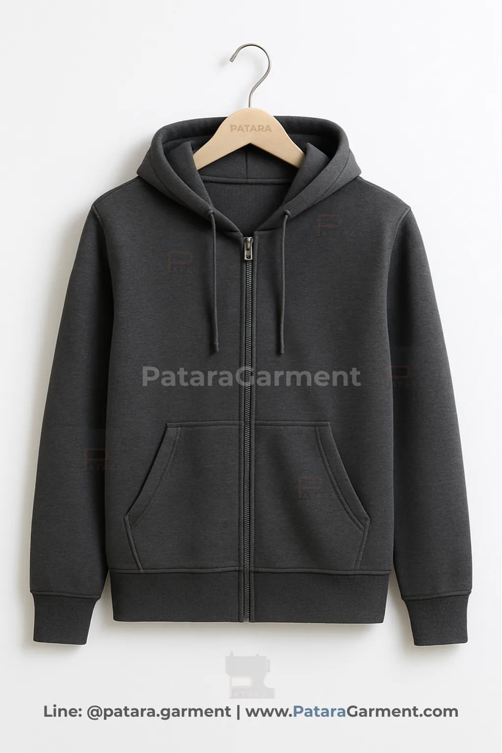 เสื้อฮู้ดซิปยูนิฟอร์มสีชาร์โคล รุ่น U025 | สั่งผลิตเสื้อฮู้ดทีมงาน Made to Order โดย ภัทร การ์เม้นท์