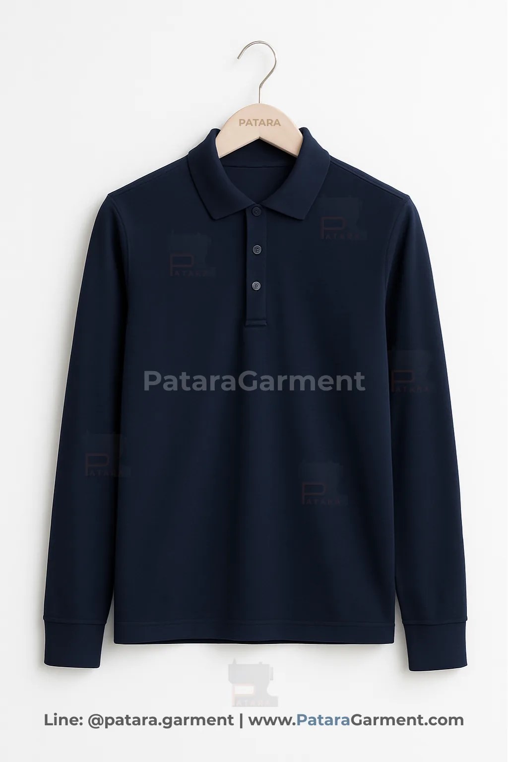 เสื้อโปโลยูนิฟอร์มแขนยาวสีกรมท่า รุ่น U028 | สั่งผลิตโปโลแขนยาว Made to Order ปักโลโก้ กับ Patara Garment