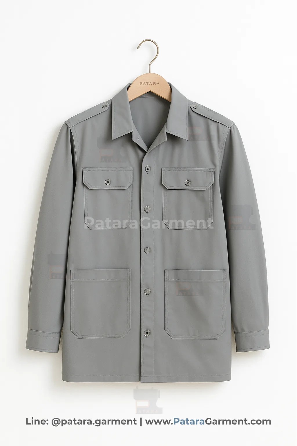 เสื้อช็อปวิศวกรสีเทา แขนยาว รุ่น U030 | สั่งผลิตเสื้อช็อปวิศวกร Made to Order คุณภาพโรงงาน Patara Garment