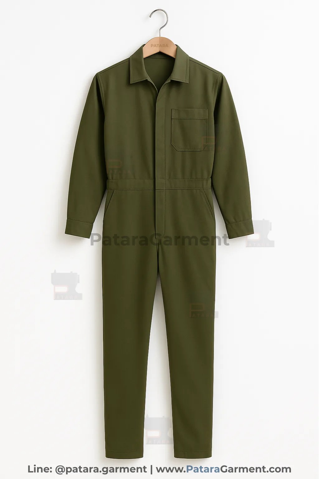 ชุดหมีช่างทรงสลิม สีเขียวโอริฟ รุ่น U033 | สั่งผลิตชุดหมีทรงสลิม Made to Order โดย ภัทร การ์เม้นท์